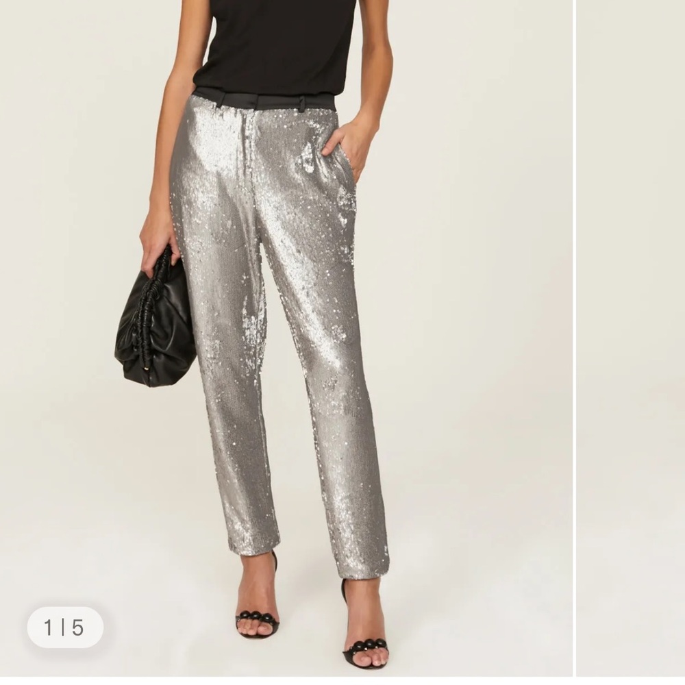 All Saints Leigh Sequin Trousers Silver Sequin Straight Leg Pants